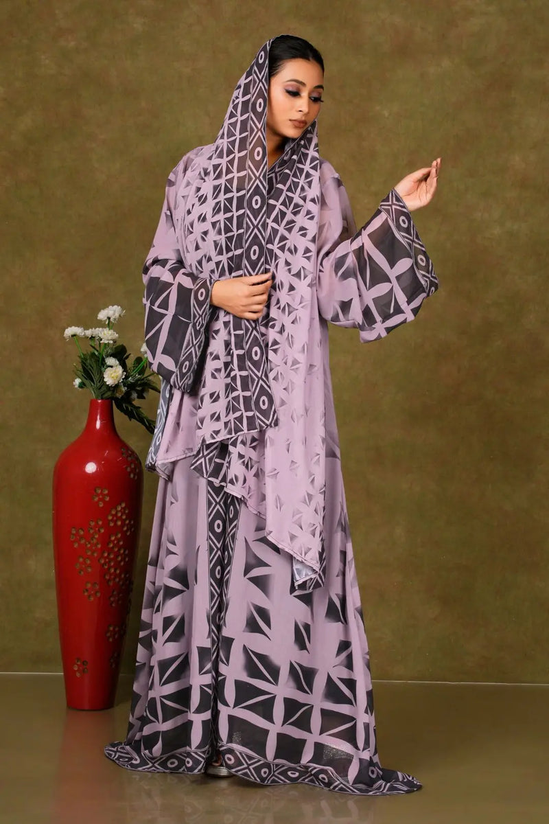 Chiffon Shrug Set with Bold Black Geometric Print gajiwala export