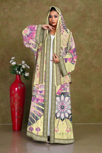 Woman wearing a colorful shrug with scarf gajiwala export