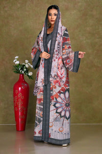 Woman wearing a floral shrug with digital print gajiwala export