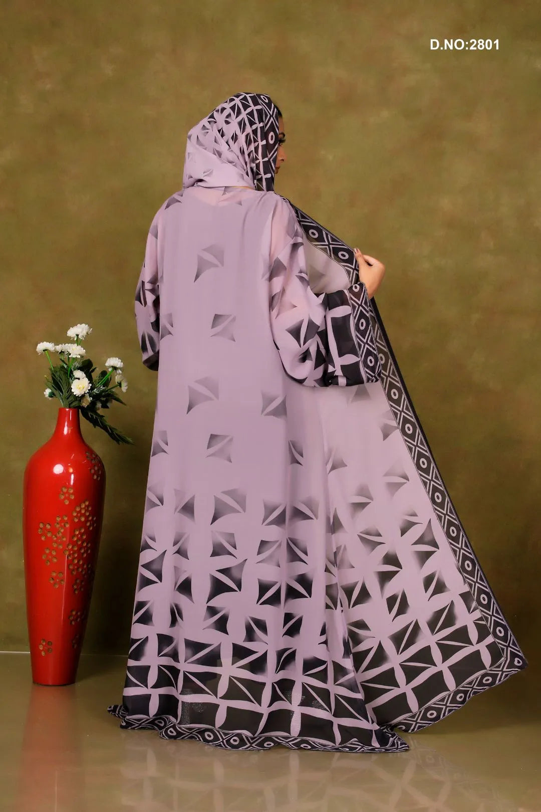 Pink Chiffon Shrug Set with Bold Black Geometric Print