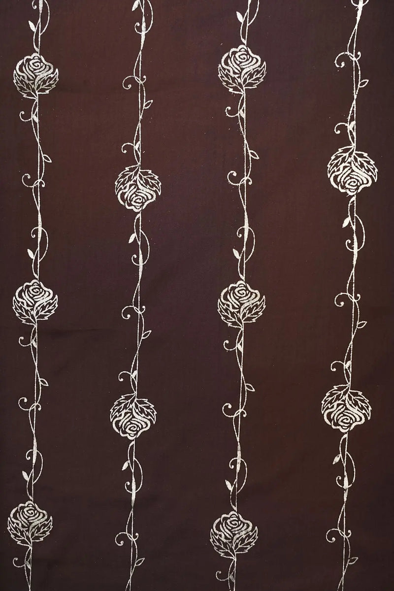 Coffee Armani Satin With Foil Work Fabric