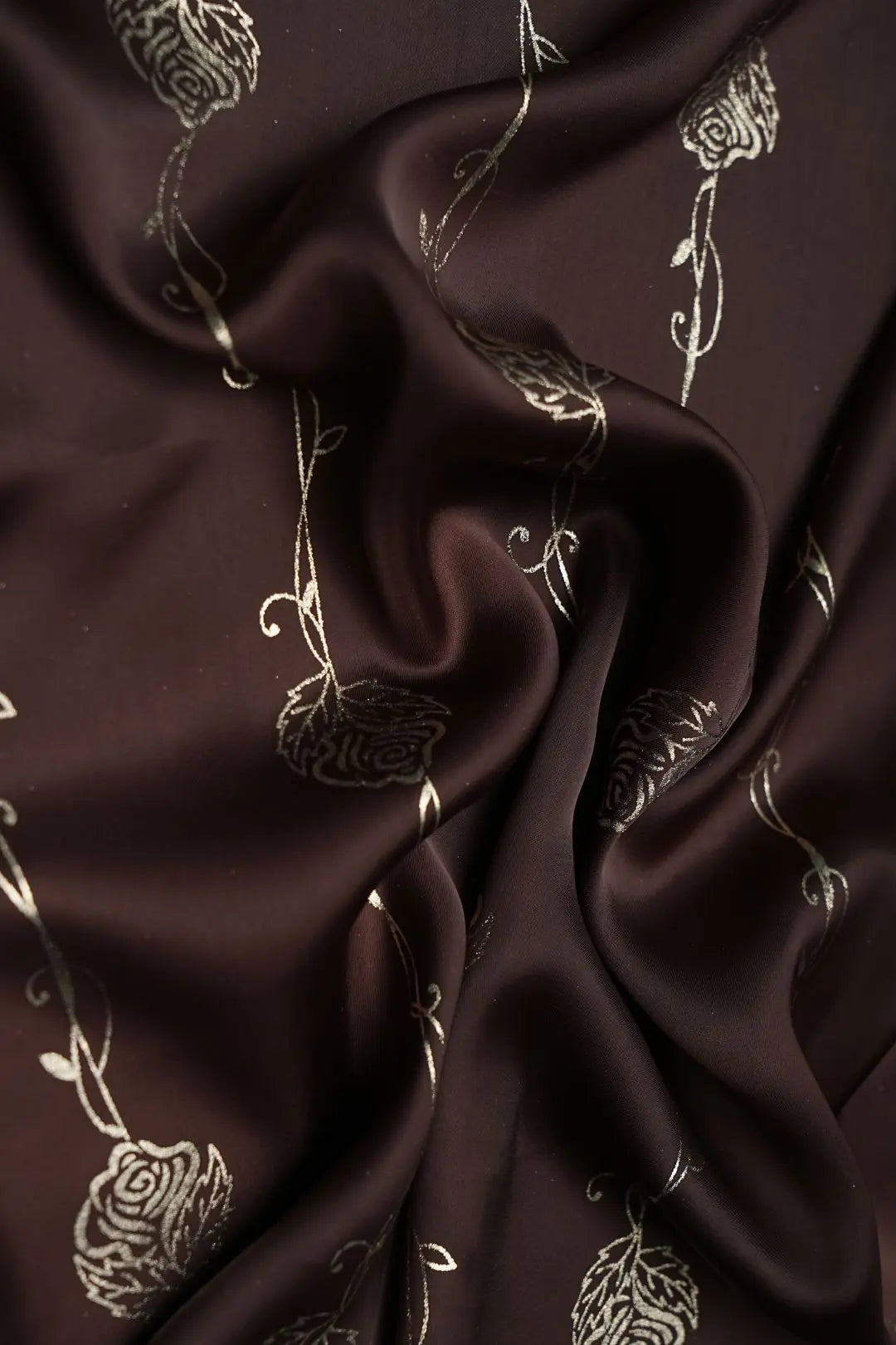 Coffee Armani Satin With Foil Work Fabric