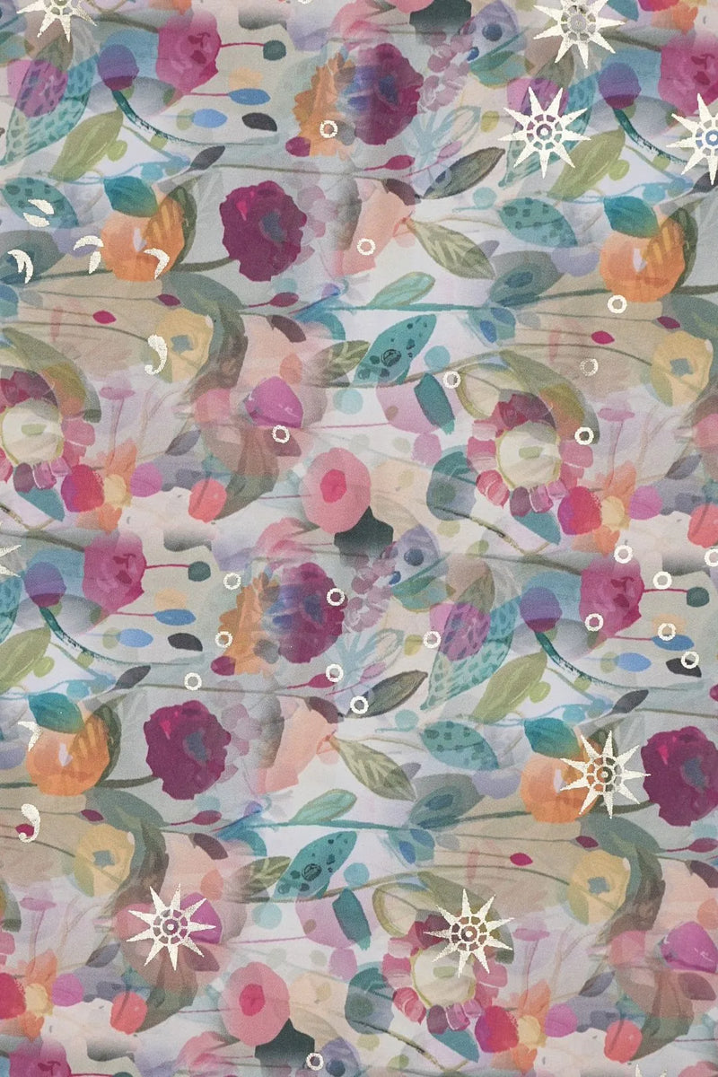 Colorful floral pattern with Stars Fabric