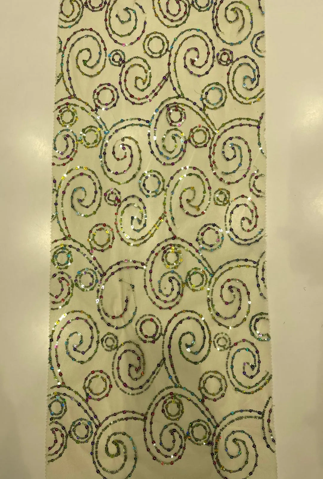 Concentric Spiral Sequence Embroidered Net Fabric