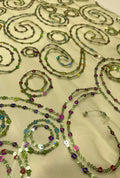 Concentric Spiral Sequence Embroidered Net Fabric