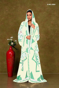 Cream Chiffon Shrug Set with Geometric and Medallion Print