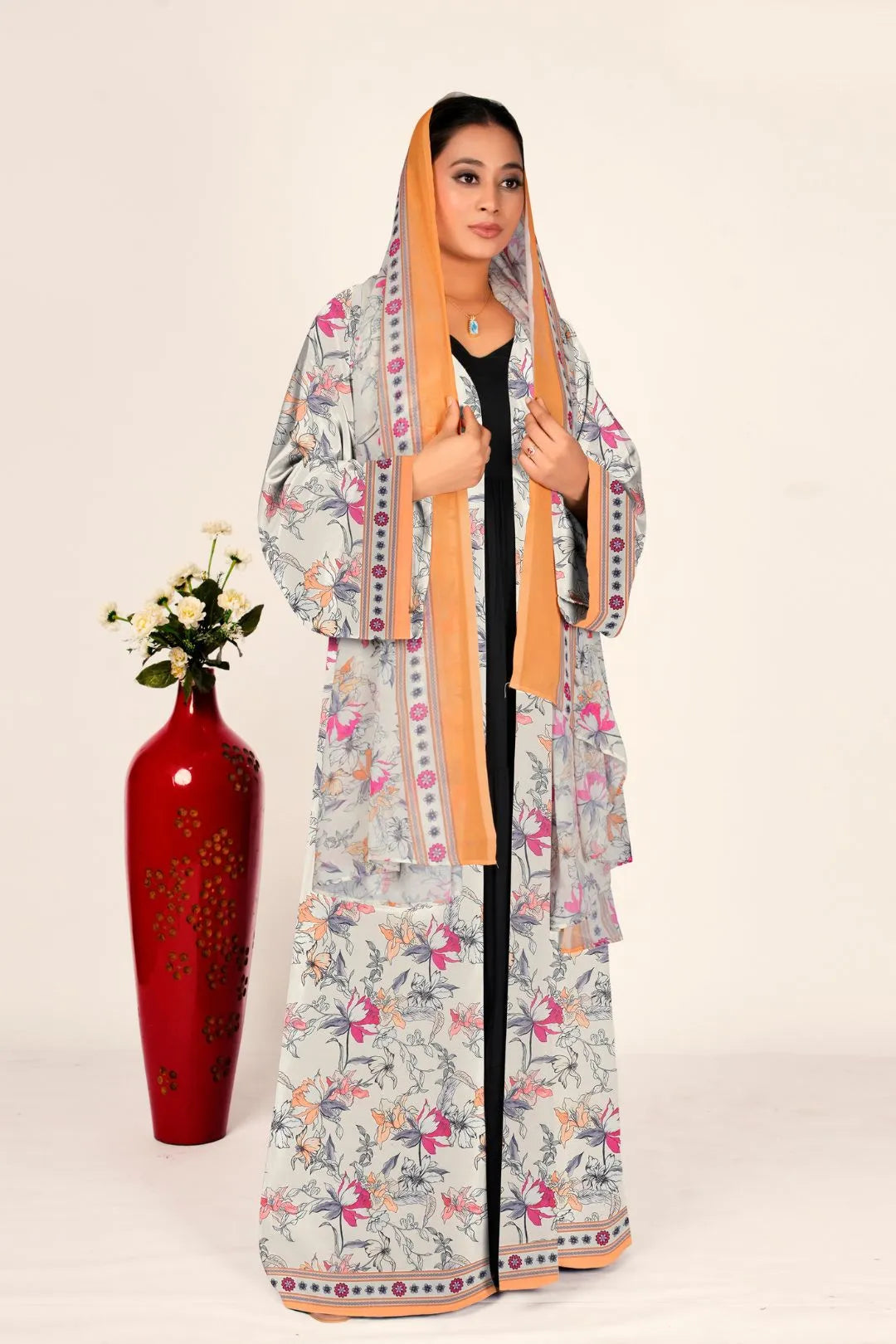 Floral Chiffon Shrug Open Front Long Women Full Length Modest Wear