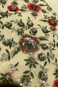 Cream Floral Embroidered Cotton With Sequence Work