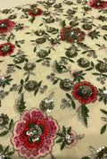 Cream Floral Embroidered Cotton With Sequence Work