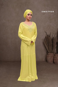 Cream Stone Work Neck Designer Kaftan With Scarf