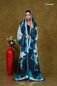 Dark Blue Chiffon Shrug Set with Geometric and Medallion Print