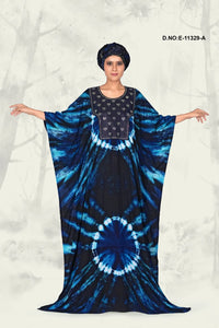 Dark Blue Hand Tie Dyed Kaftan Dress For Women