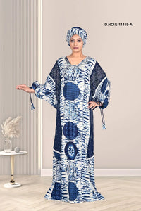 Dark Blue Latest Muslim Fashion Summer Full Sleeve Dresses With Big Hijab
