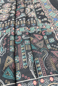 Dark Charcoal Chanderi Sparkle Fabric Featuring Intricate Mandalas