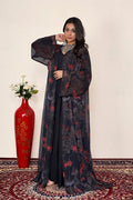 Dark Floral Chiffon Sequin Drape Shrug Elegant Layer Abaya Wear