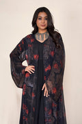 Dark Floral Chiffon Sequin Drape Shrug Elegant Layer Abaya Wear