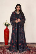 Dark Floral Chiffon Sequin Drape Shrug Elegant Layer Abaya Wear