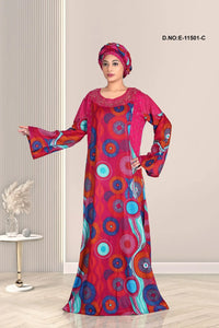Dark Pink Designer Printed Kaftan Pattern Nighty For Girls