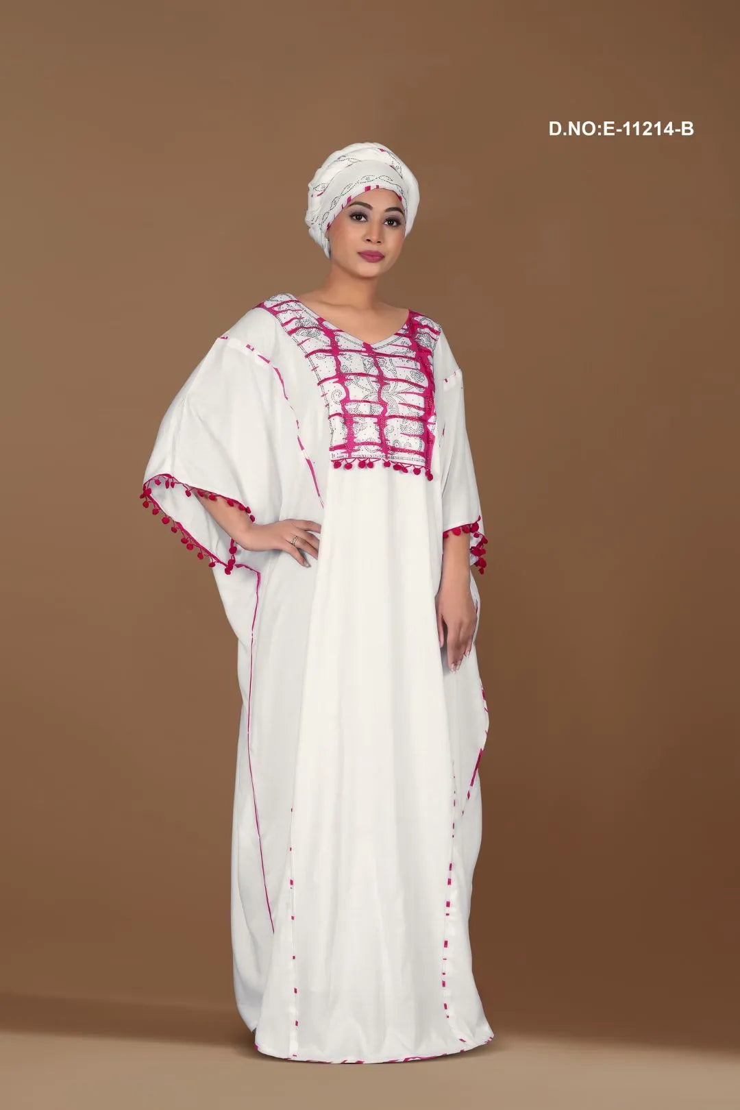 Dark Pink Ethnic Women Arabic Elegant Kaftan with stole