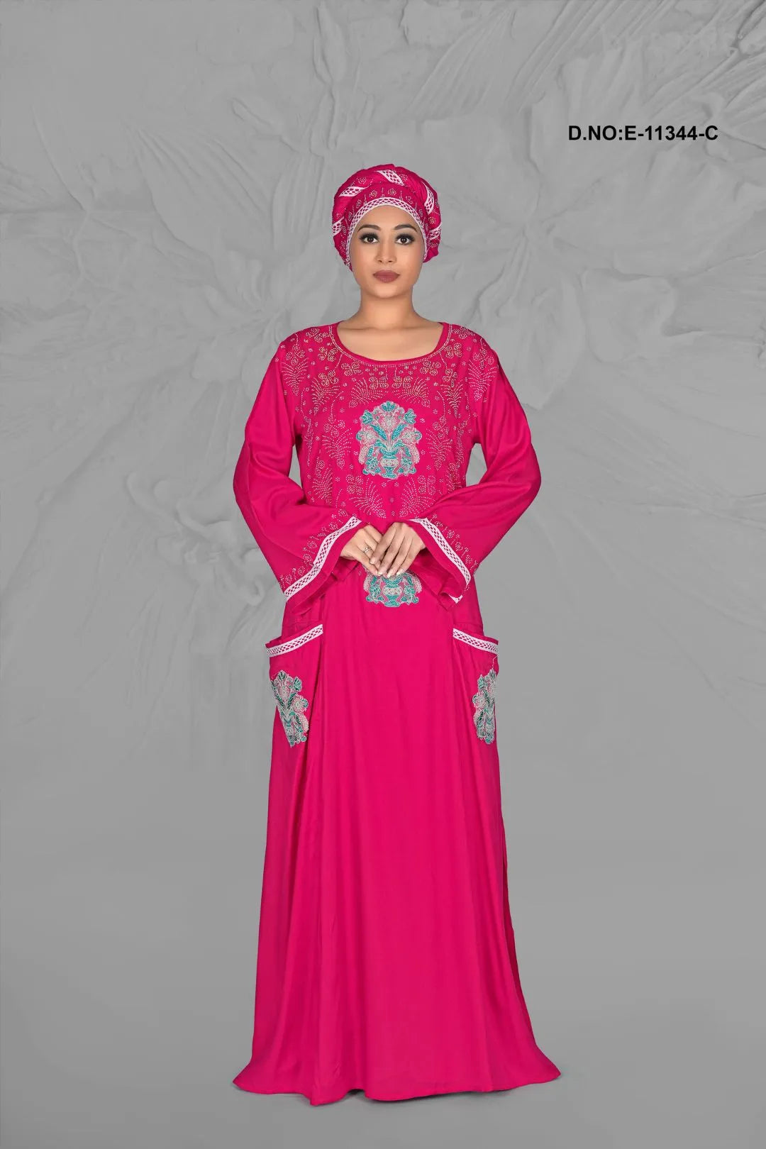 Dark Pink Hand Embroidered Gorgeous Kaftan in Light Weight