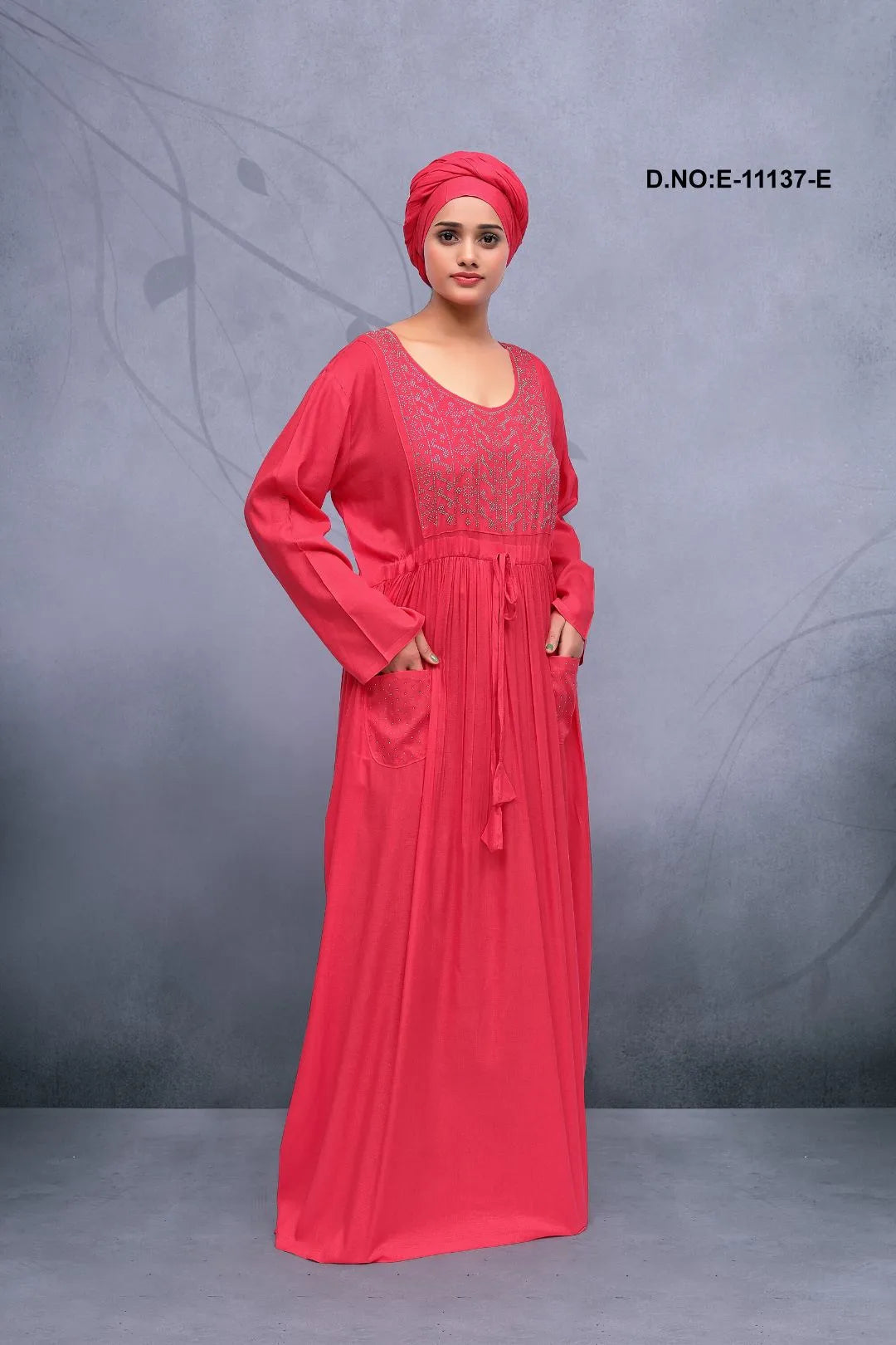Dark Pink Luxury Tradition Diamond Work Kaftan Dress Designs