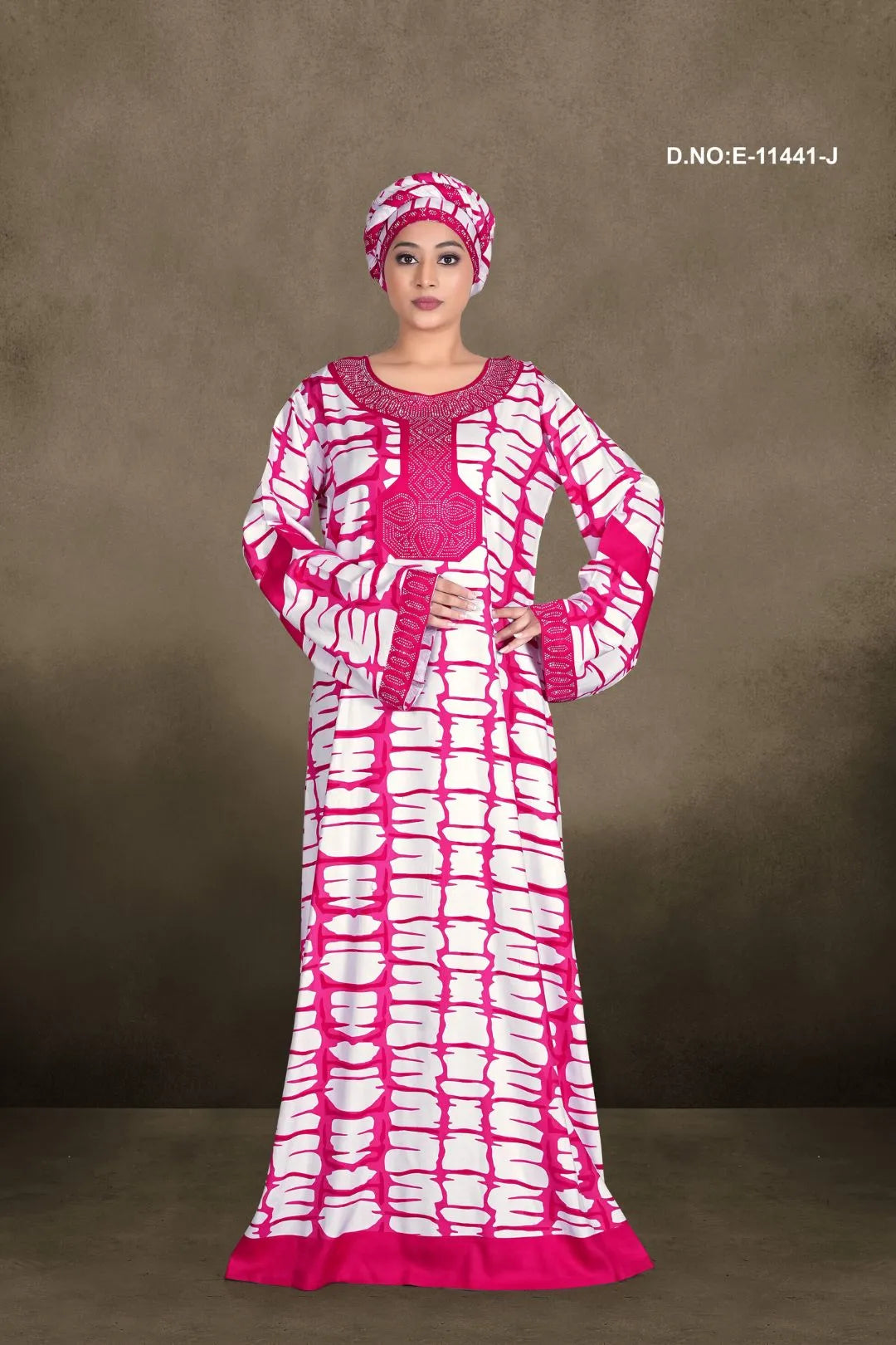 Dark Pink Women's Casual Designer Long Sleeve Printed Loose Kaftan