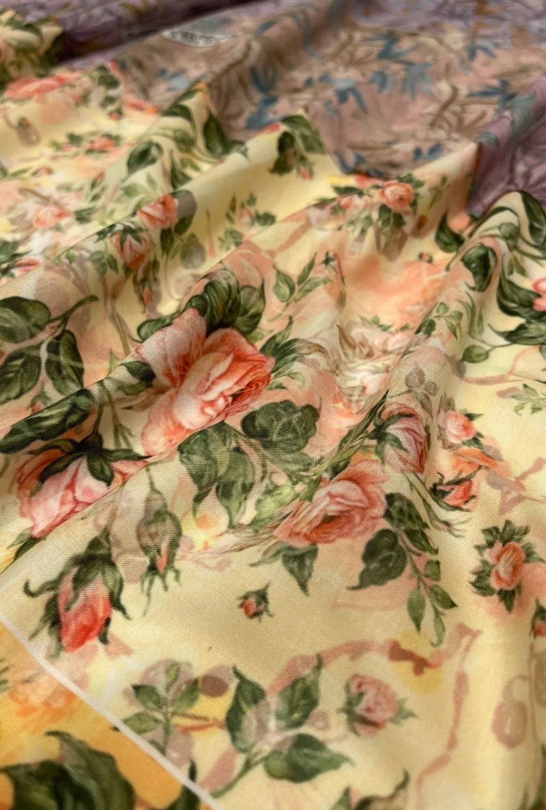 Delicate Cream Rose Printed London Cotton Luxury Gown Fabric