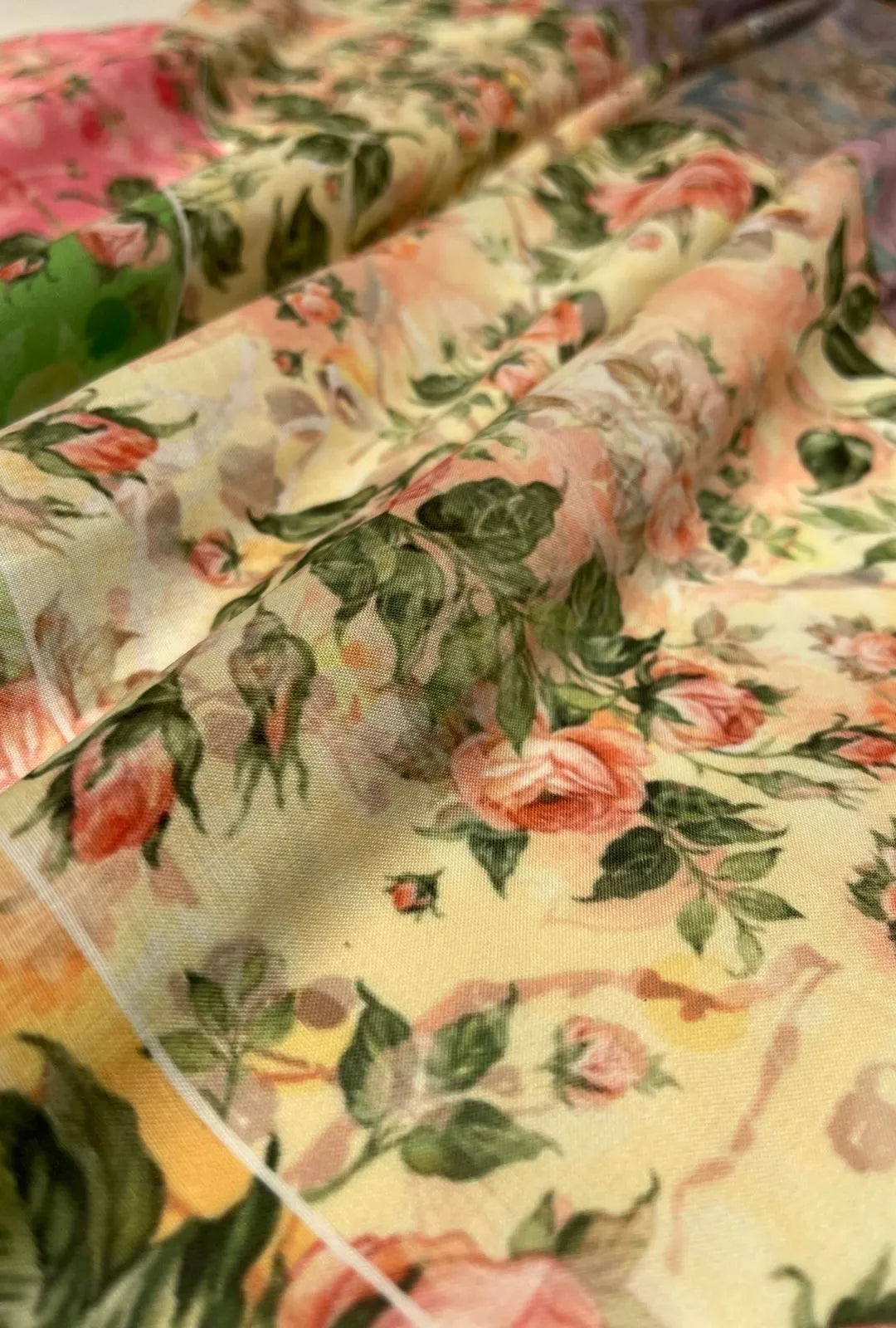 Delicate Cream Rose Printed London Cotton Luxury Gown Fabric