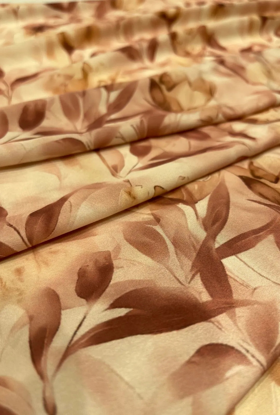 Designer Leaf Printed French Crepe Fabric for Contemporary Apparel