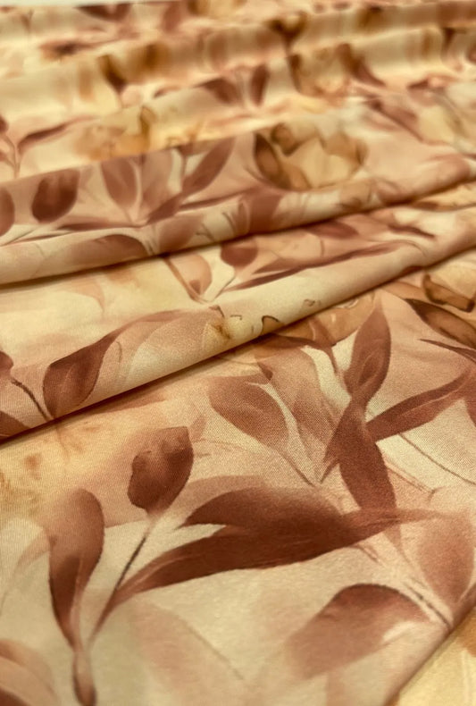 Designer Leaf Printed French Crepe Fabric for Contemporary Apparel