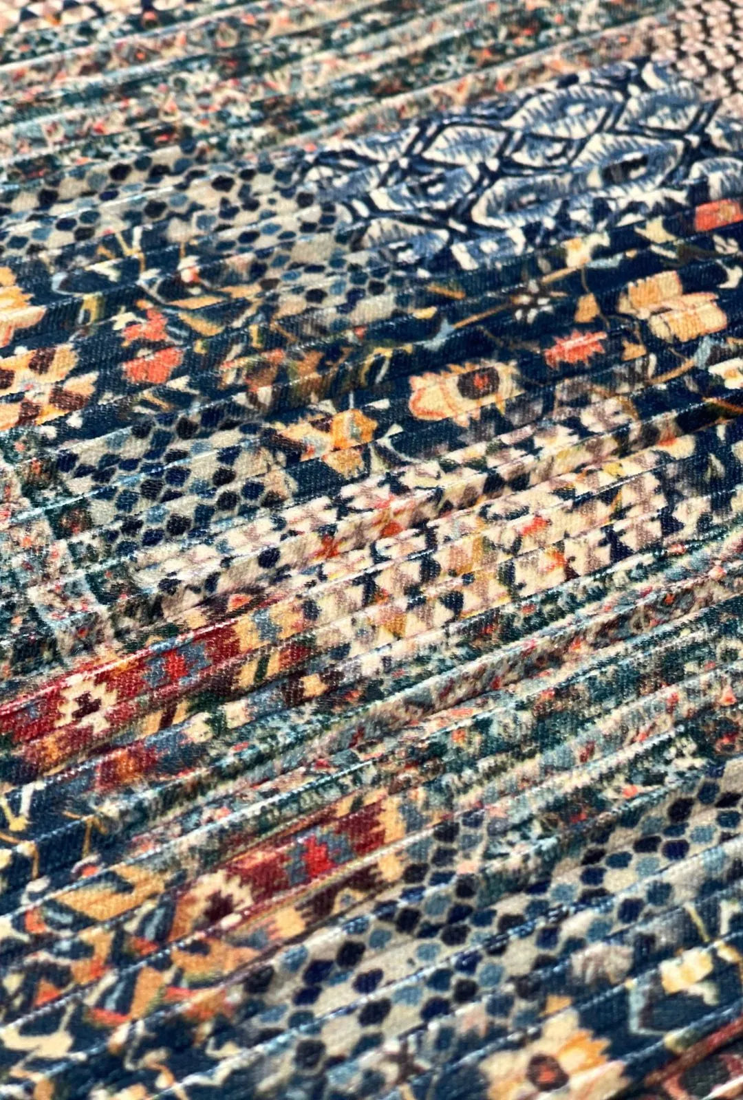 Designer Multi-Pattern Chiku Velvet Fabric with Artistic Digital Print