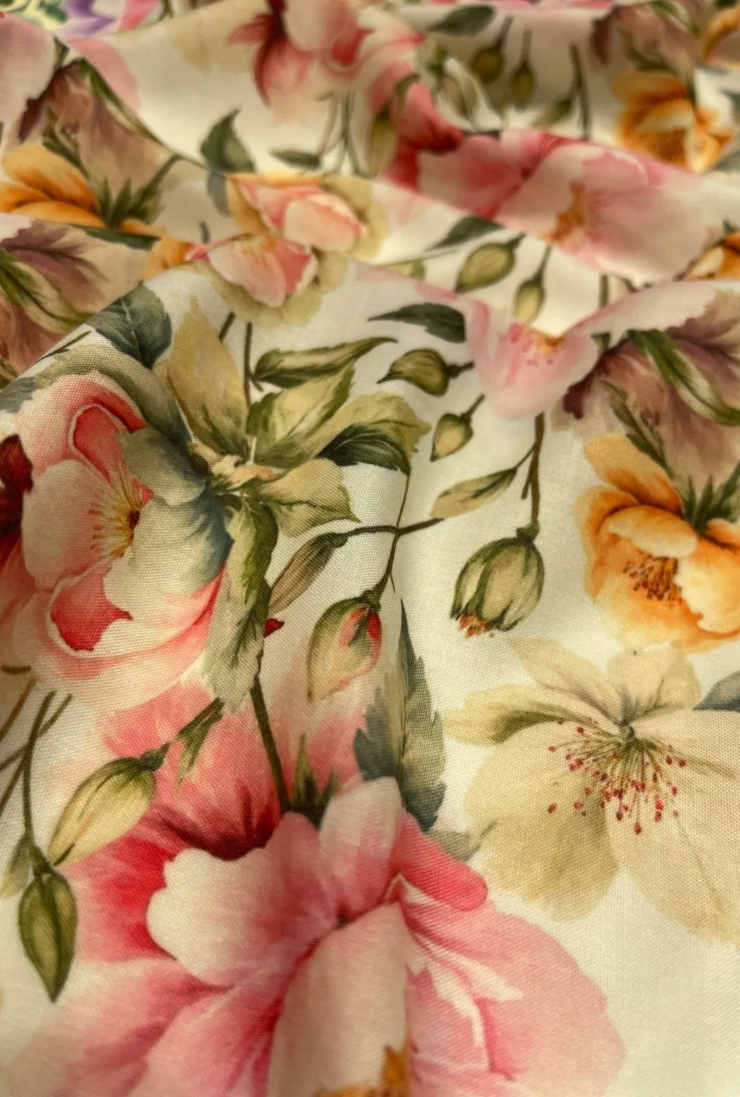 Detailed Watercolor Blossom Printed London Cotton Gown Fabric