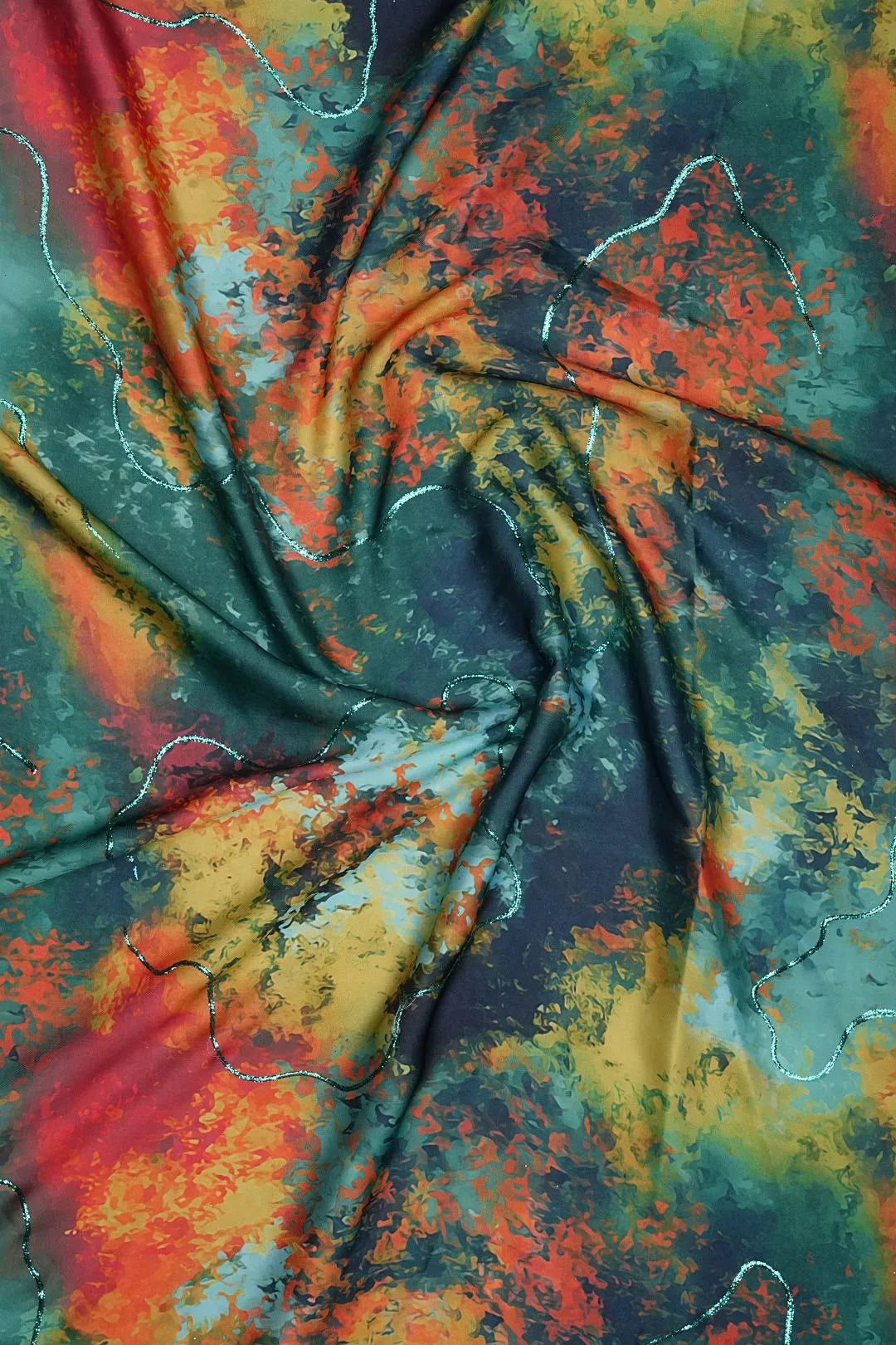 Digital Print with Positional Zari Multicolor Barbie Fabric