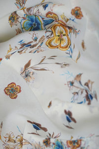 Dujilail Florer Digital Print White Fabric