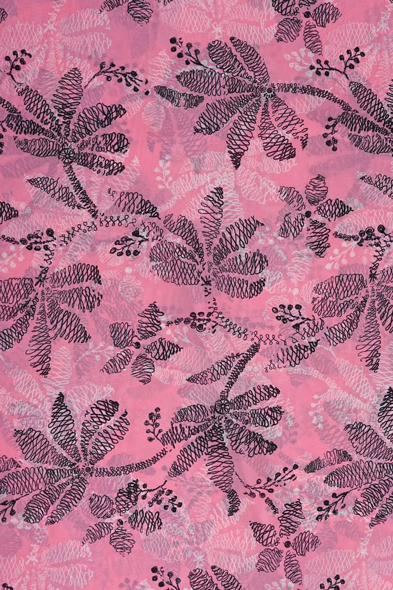 Dujilail Multi Color Digital Print Pink Fabric