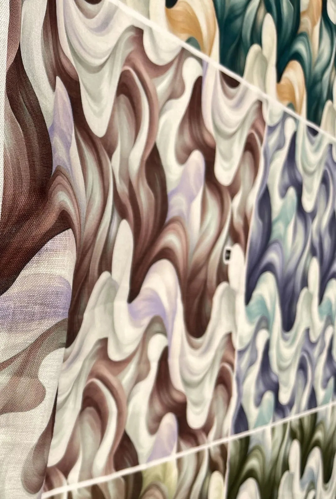 Dynamic Fluid Wave Printed Chiku Linen Boutique Fabric Yardage
