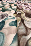 Dynamic Fluid Wave Printed Chiku Linen Boutique Fabric Yardage