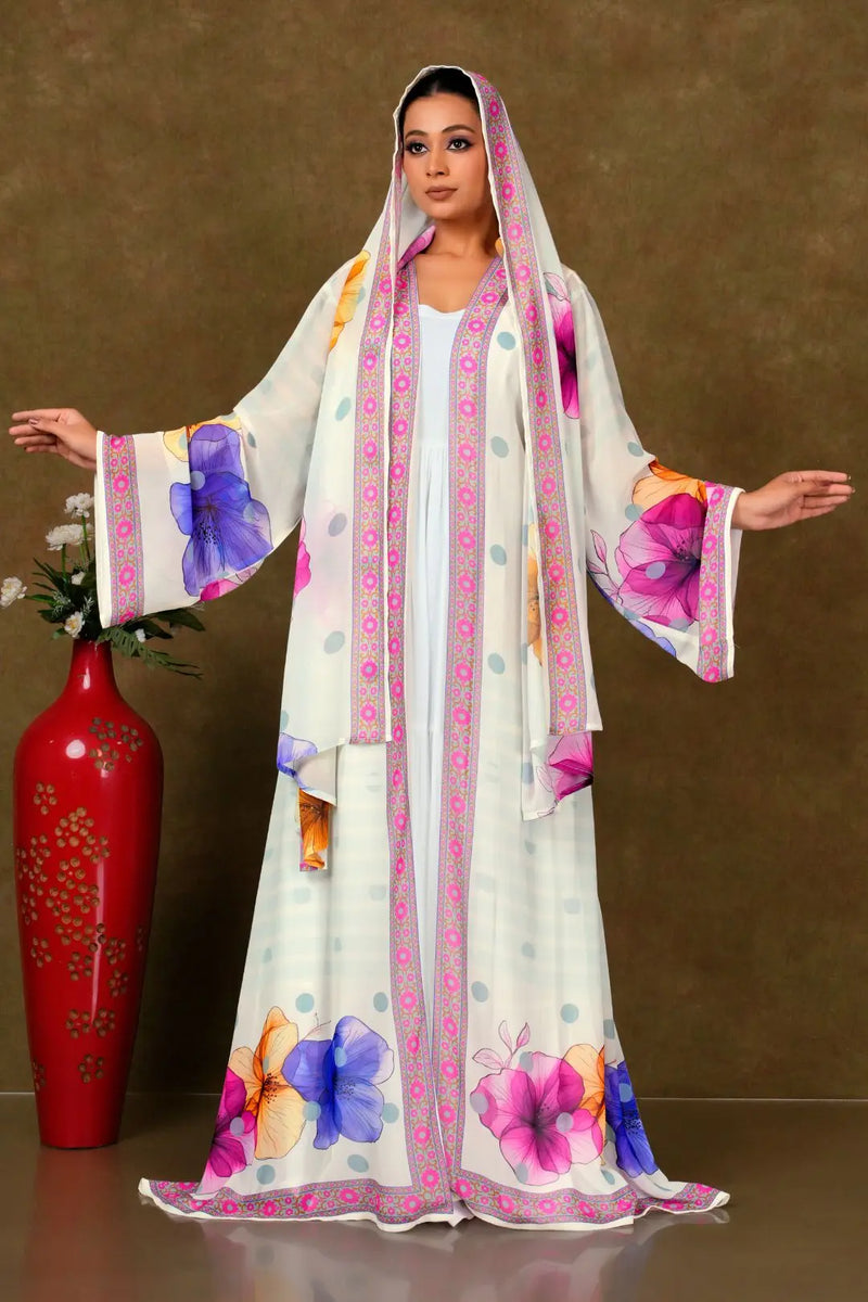 Woman wearing a floral shrug gajiwala export
