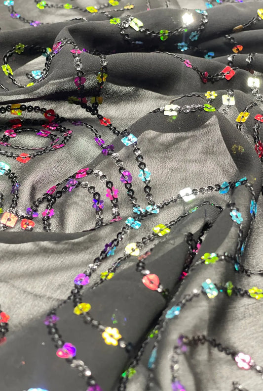 Elegant Georgette Fabric With Multi Sequence Embroidery Work