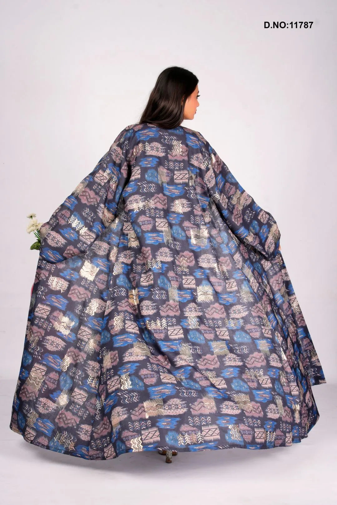 Elegant Linen Shrug Featuring Mosaic Bloom & Embroidered Harmony