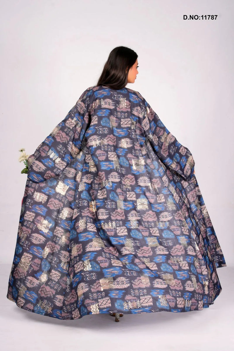 Elegant Linen Shrug Featuring Mosaic Bloom & Embroidered Harmony