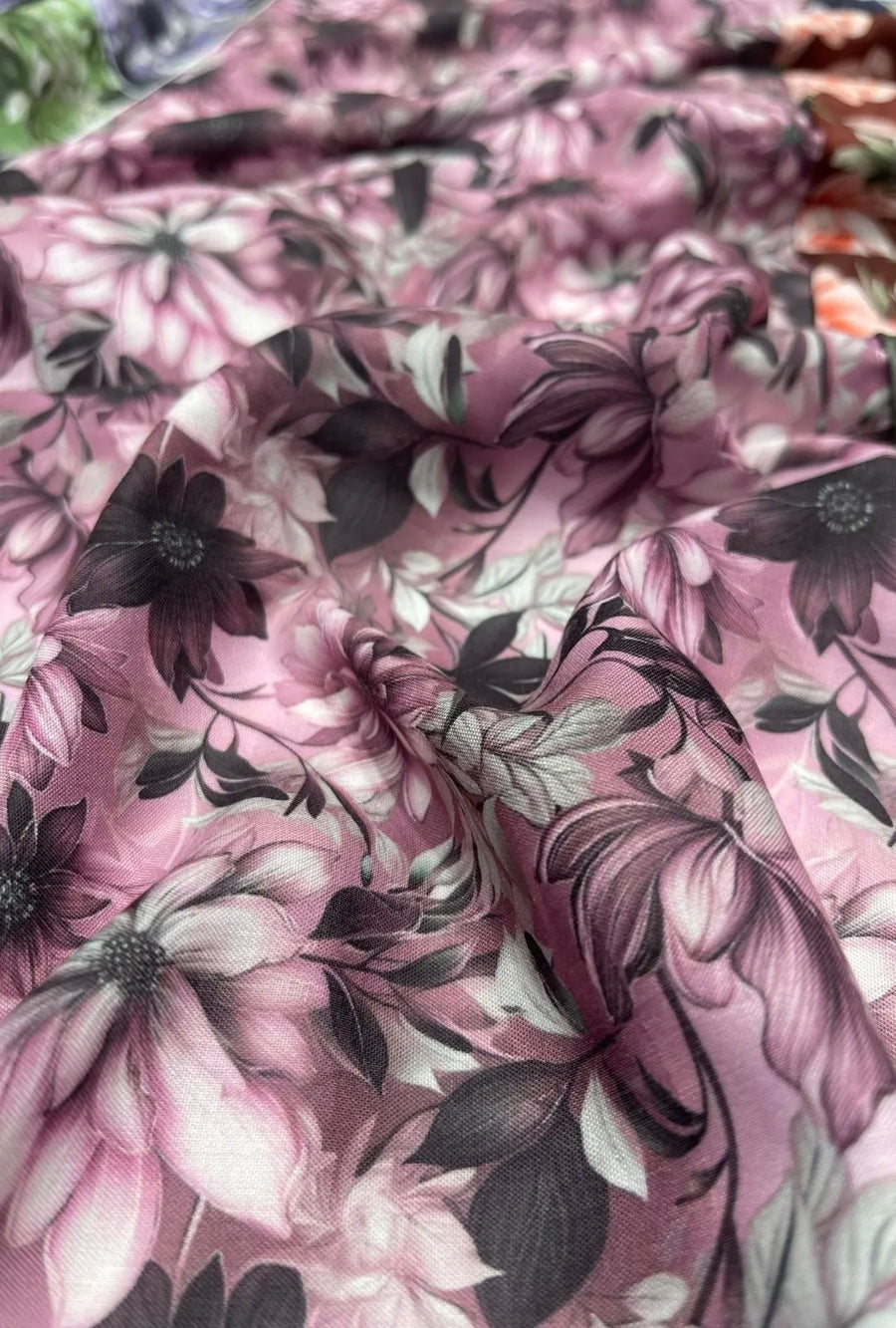 Elegant Mauve Floral Printed London Cotton Elite Abaya Fabric