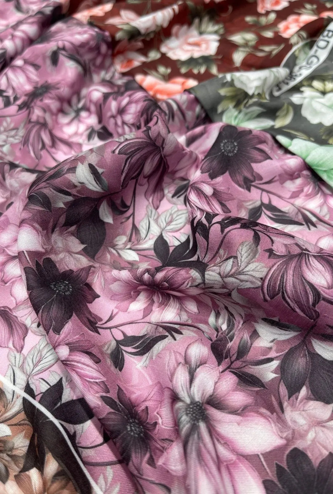 Elegant Mauve Floral Printed London Cotton Elite Abaya Fabric