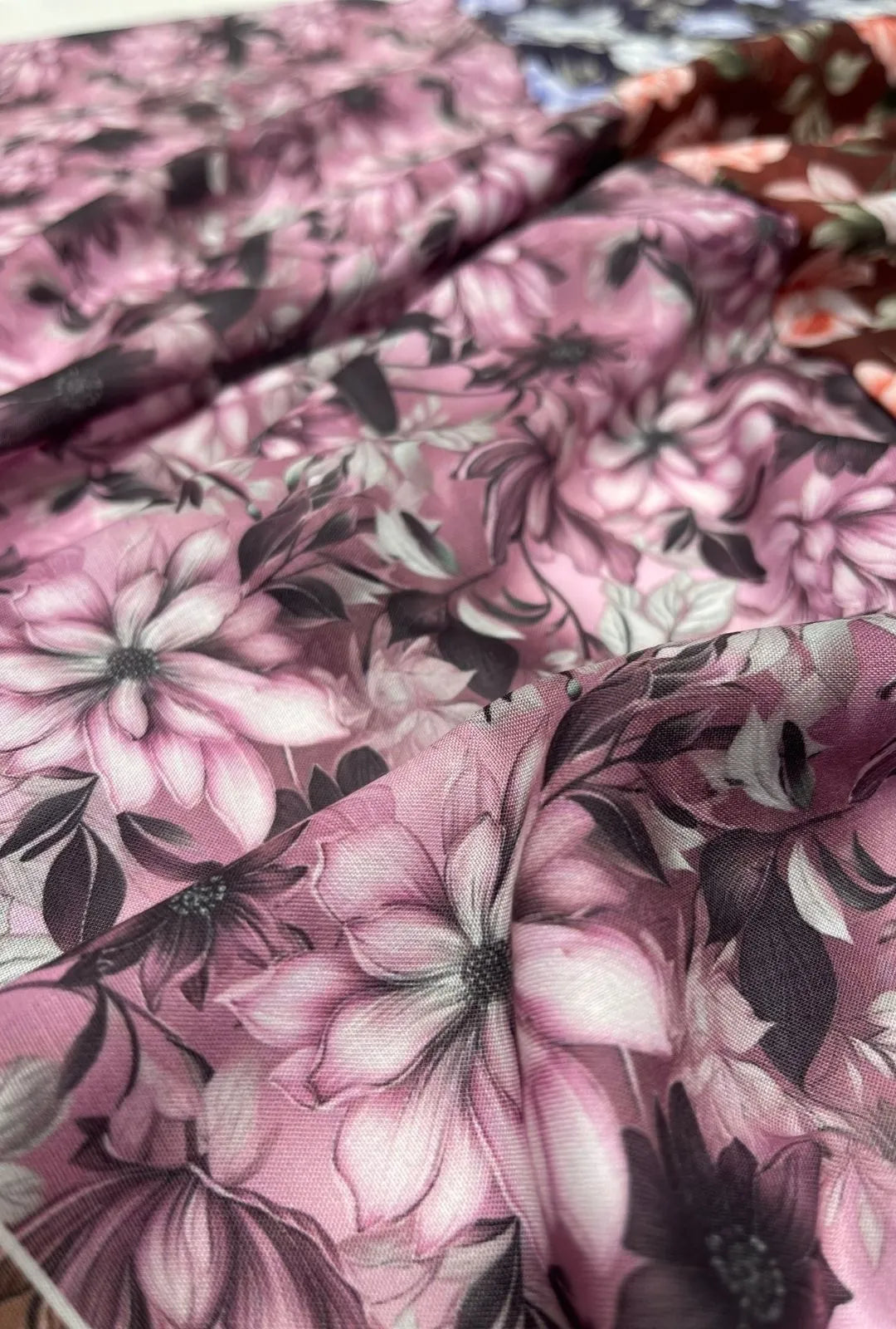 Elegant Mauve Floral Printed London Cotton Elite Abaya Fabric
