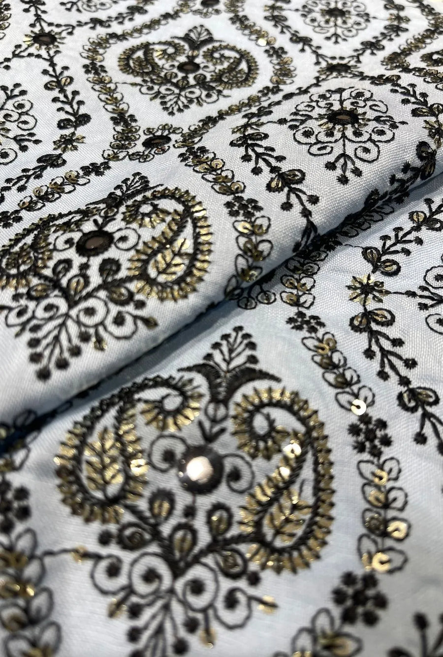 Elegant Paisley Embroidered Polyester Linen Jalabeya Material
