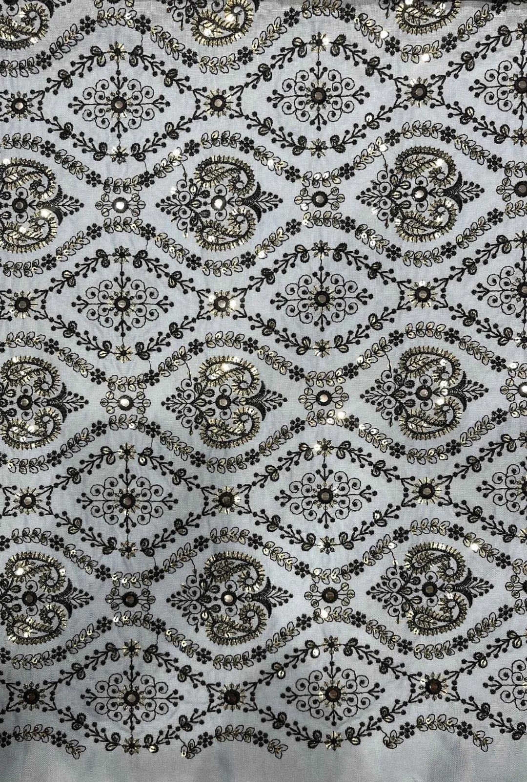 Elegant Paisley Embroidered Polyester Linen Jalabeya Material