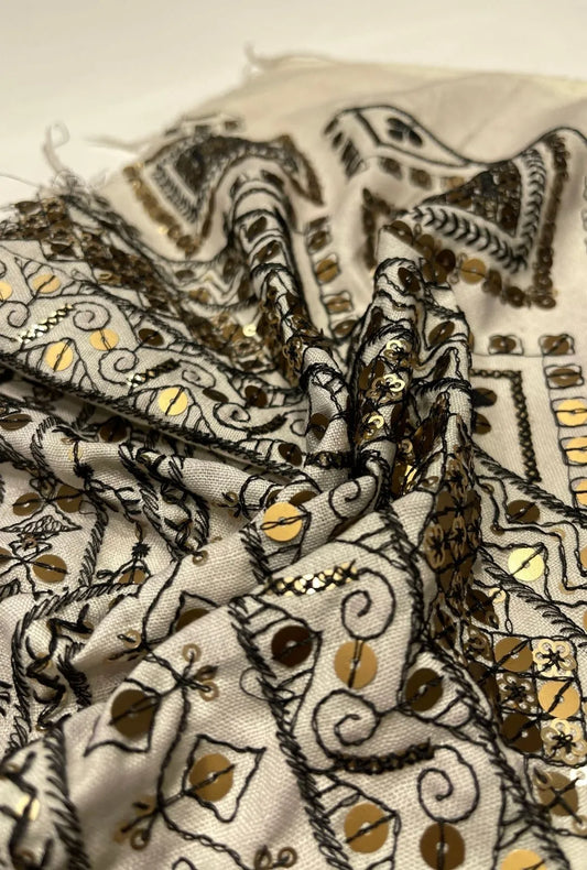 Elite Geometric Embroidered Linen Luxury Takchita Dress Cloth