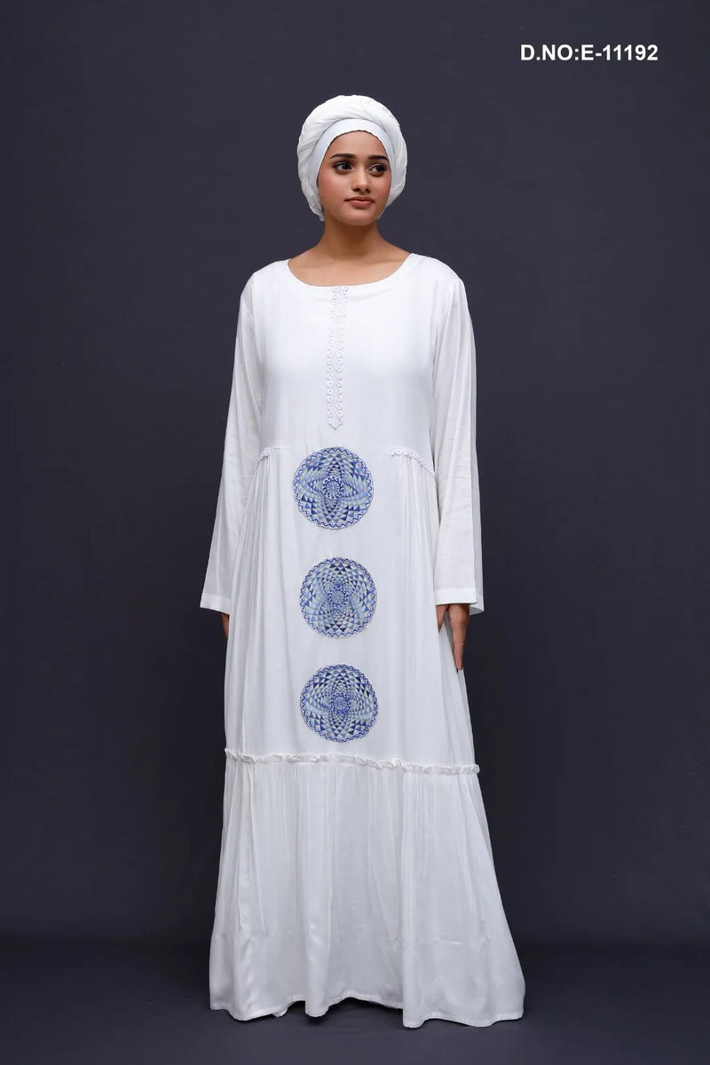Embroidery Work White Kaftan With Scarf For Women