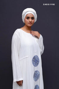 Embroidery Work White Kaftans With Scarf For Women