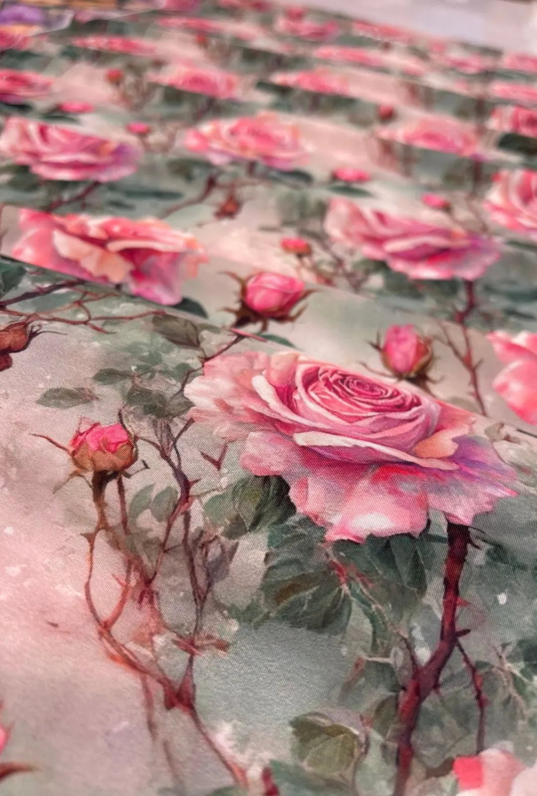 Exclusive Botanical Rose Print French Crepe Fabric for Premium Outfits